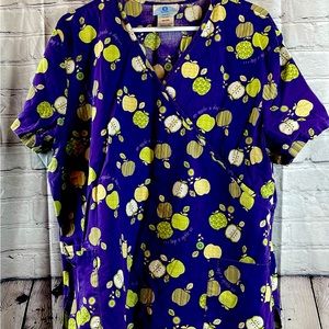 Purple and green apple scrub top